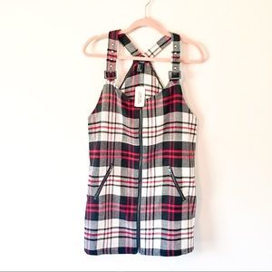 NWT F21 Plaid Overall Mini Dress Black Grey Red